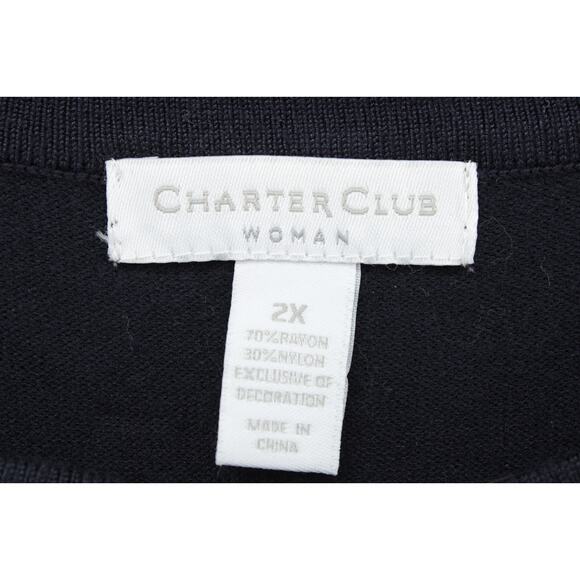 Charter Club Cardigan Women's 2X Black Floral Embroidered Long Sleeve Button Up - Picture 4 of 7